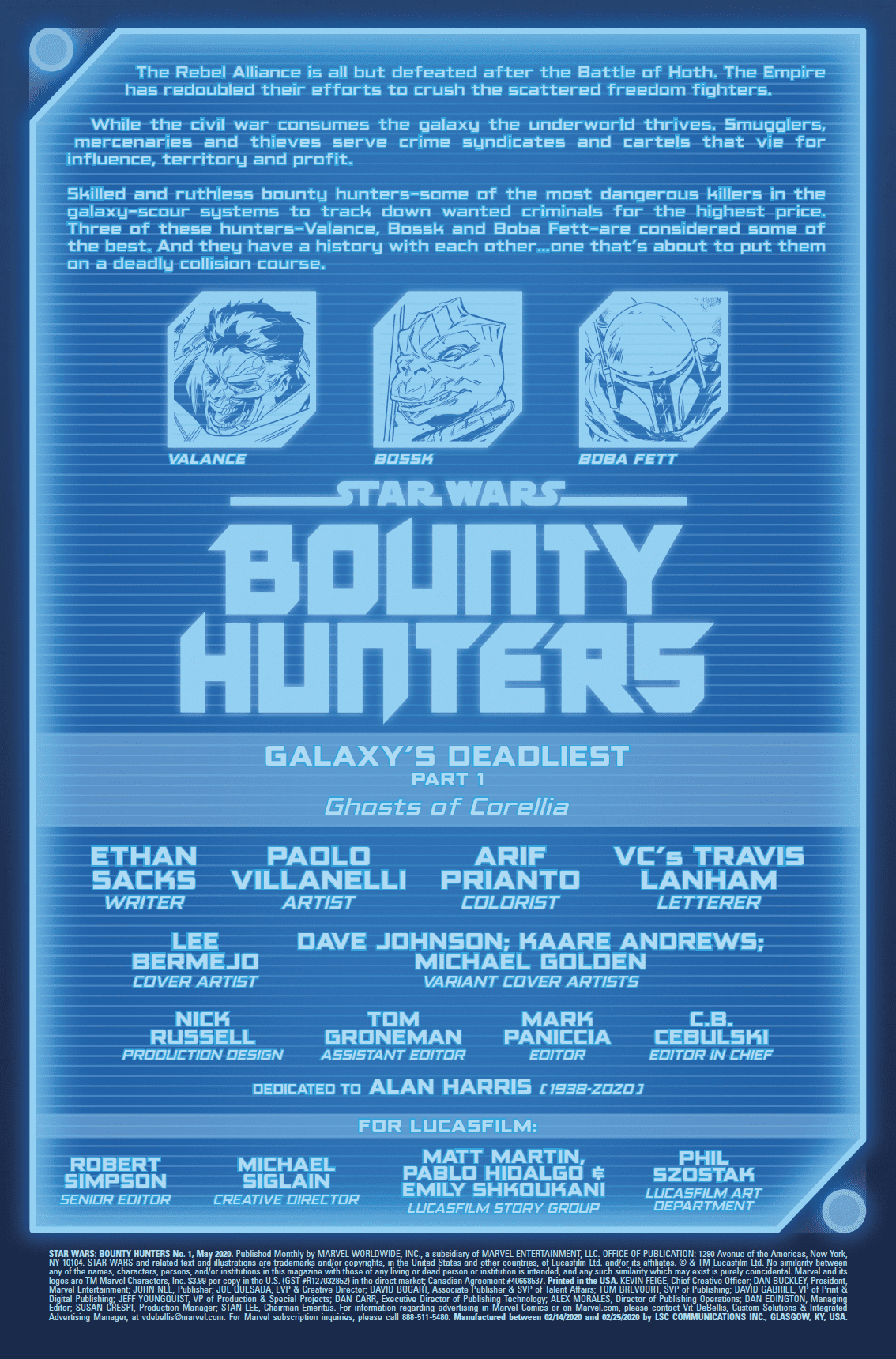 Star Wars: Bounty Hunters #1 Inside Cover Credits