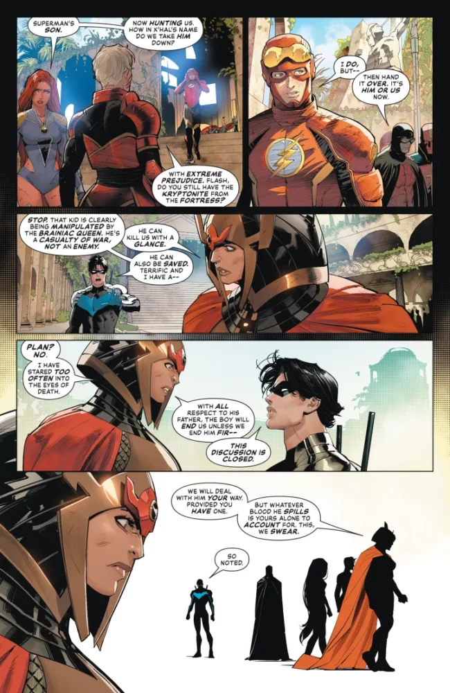 Big Barda argues with Nightwing