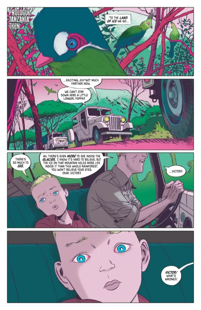 Young Victor is in a car with his dad.