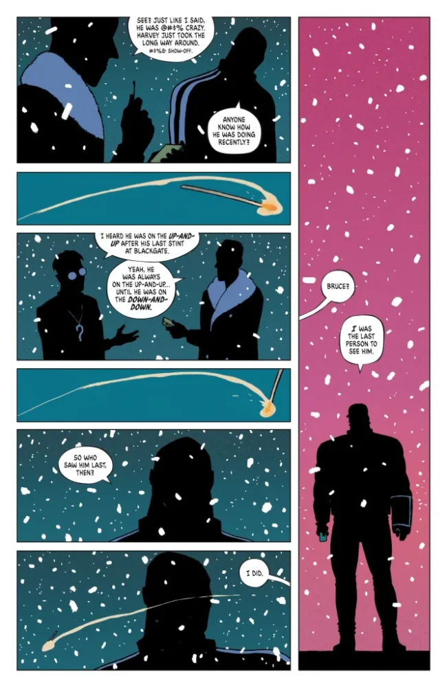 Bruce appears behind his friends.