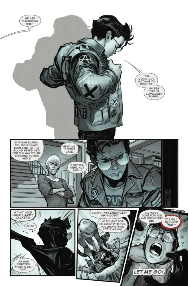 Young Peter steals Uncle Ben's jacket. 