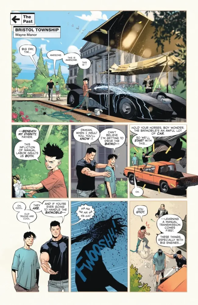 Bruce gets ready to teach Tim how to drive.